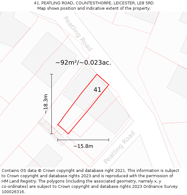 41, PEATLING ROAD, COUNTESTHORPE, LEICESTER, LE8 5RD: Plot and title map
