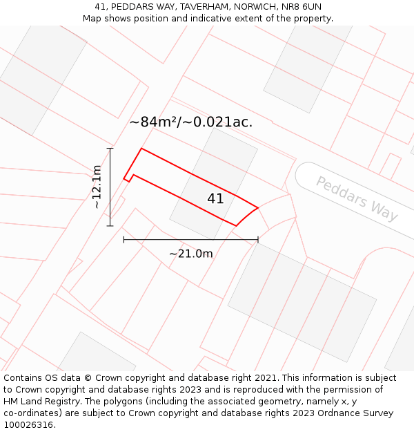 41, PEDDARS WAY, TAVERHAM, NORWICH, NR8 6UN: Plot and title map