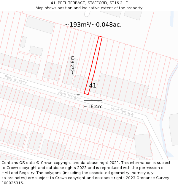41, PEEL TERRACE, STAFFORD, ST16 3HE: Plot and title map