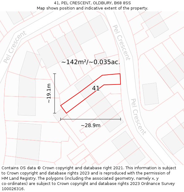 41, PEL CRESCENT, OLDBURY, B68 8SS: Plot and title map