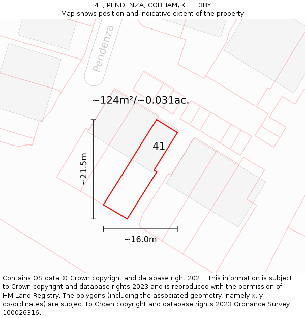 41, PENDENZA, COBHAM, KT11 3BY: Plot and title map