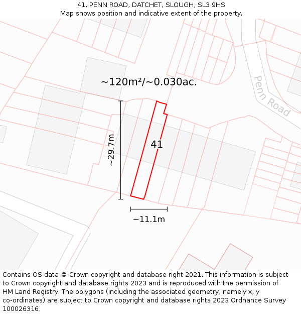 41, PENN ROAD, DATCHET, SLOUGH, SL3 9HS: Plot and title map