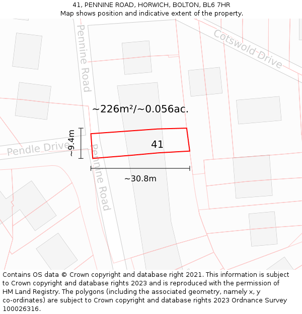 41, PENNINE ROAD, HORWICH, BOLTON, BL6 7HR: Plot and title map