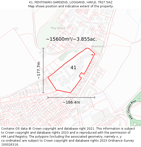 41, PENTOWAN GARDENS, LOGGANS, HAYLE, TR27 5AZ: Plot and title map