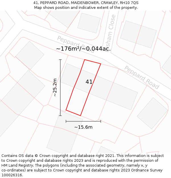 41, PEPPARD ROAD, MAIDENBOWER, CRAWLEY, RH10 7QS: Plot and title map