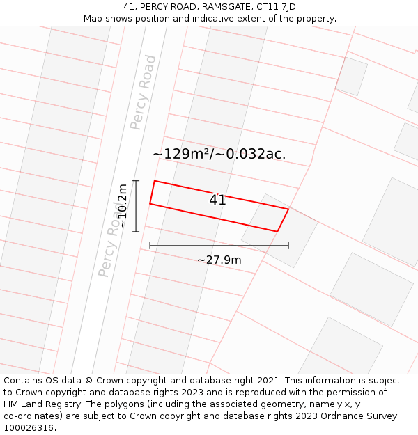 41, PERCY ROAD, RAMSGATE, CT11 7JD: Plot and title map