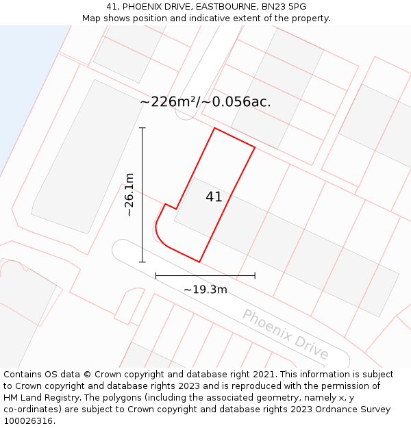 41, PHOENIX DRIVE, EASTBOURNE, BN23 5PG: Plot and title map