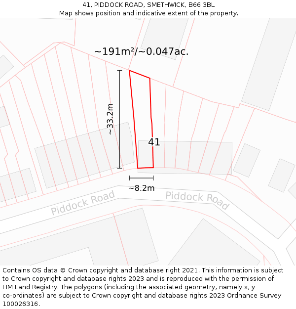 41, PIDDOCK ROAD, SMETHWICK, B66 3BL: Plot and title map
