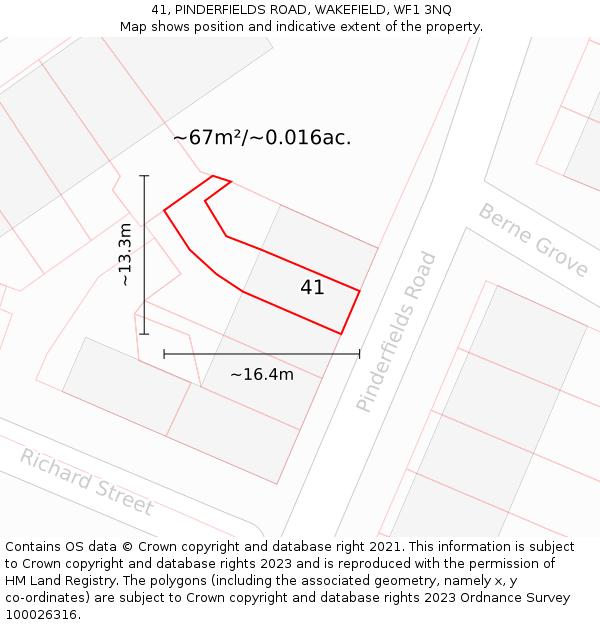 41, PINDERFIELDS ROAD, WAKEFIELD, WF1 3NQ: Plot and title map