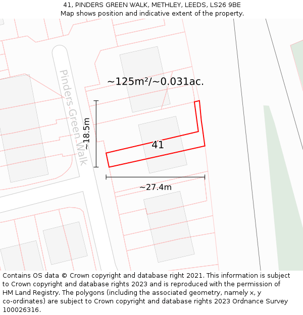 41, PINDERS GREEN WALK, METHLEY, LEEDS, LS26 9BE: Plot and title map