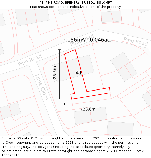 41, PINE ROAD, BRENTRY, BRISTOL, BS10 6RT: Plot and title map
