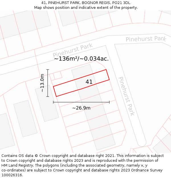 41, PINEHURST PARK, BOGNOR REGIS, PO21 3DL: Plot and title map