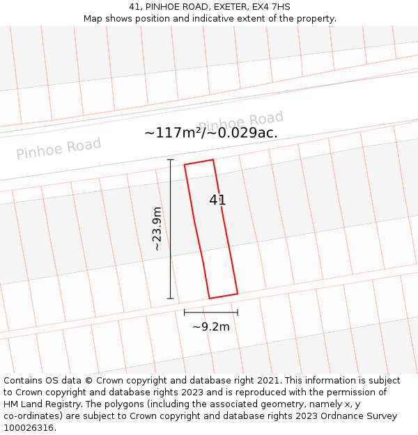 41, PINHOE ROAD, EXETER, EX4 7HS: Plot and title map