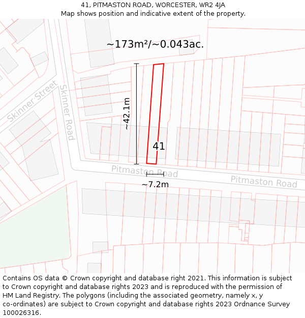 41, PITMASTON ROAD, WORCESTER, WR2 4JA: Plot and title map