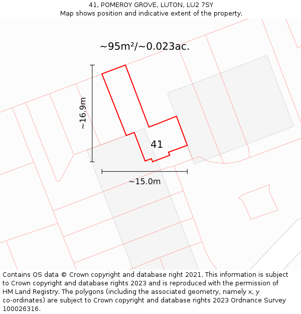 41, POMEROY GROVE, LUTON, LU2 7SY: Plot and title map