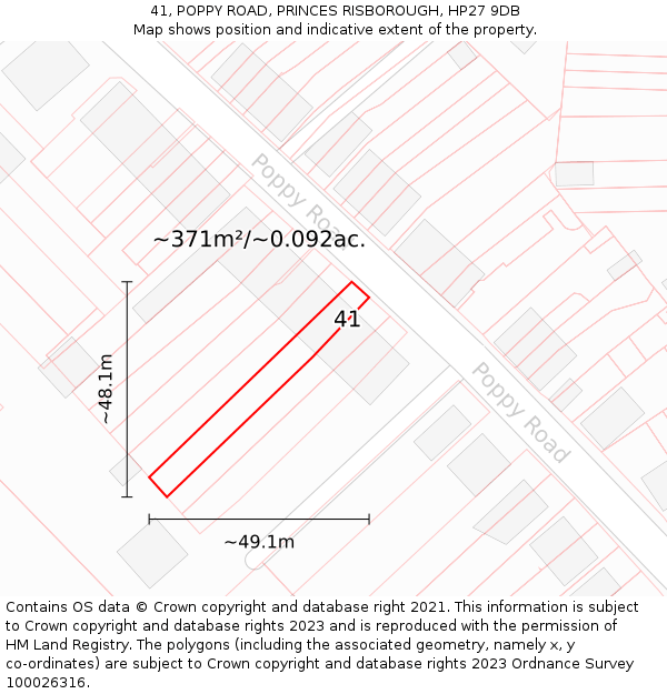 41, POPPY ROAD, PRINCES RISBOROUGH, HP27 9DB: Plot and title map