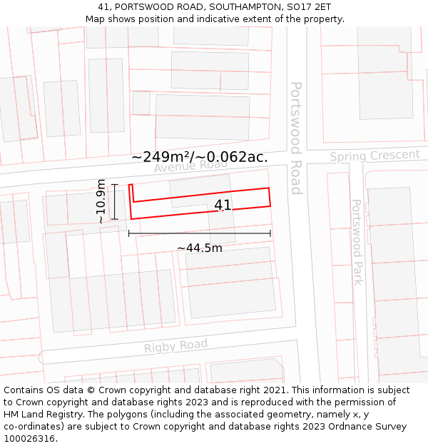 41, PORTSWOOD ROAD, SOUTHAMPTON, SO17 2ET: Plot and title map