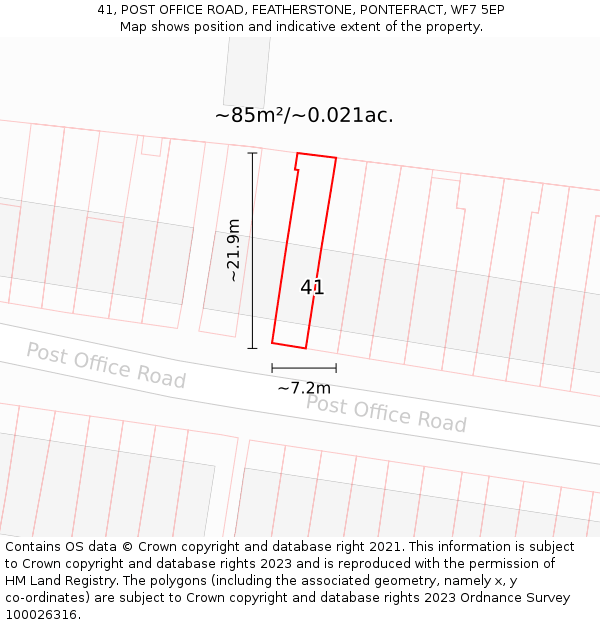 41, POST OFFICE ROAD, FEATHERSTONE, PONTEFRACT, WF7 5EP: Plot and title map