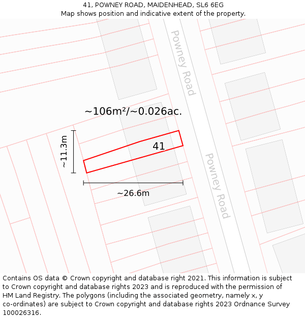 41, POWNEY ROAD, MAIDENHEAD, SL6 6EG: Plot and title map