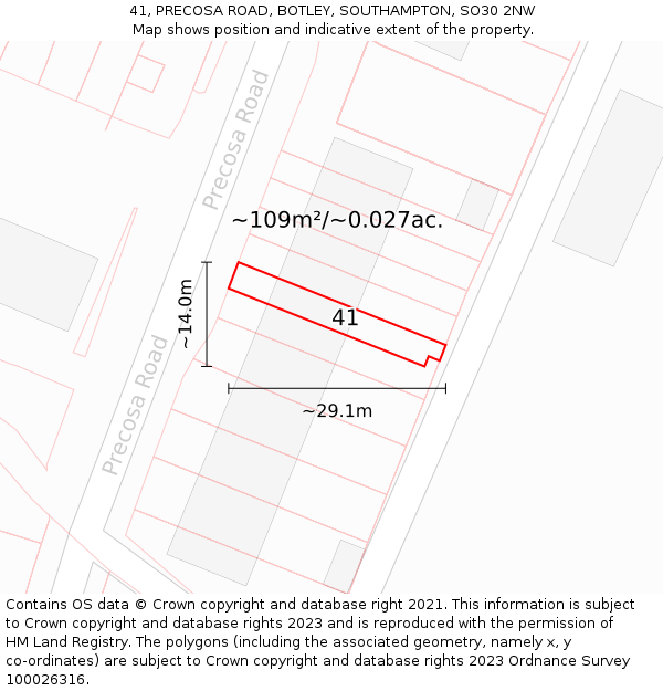 41, PRECOSA ROAD, BOTLEY, SOUTHAMPTON, SO30 2NW: Plot and title map