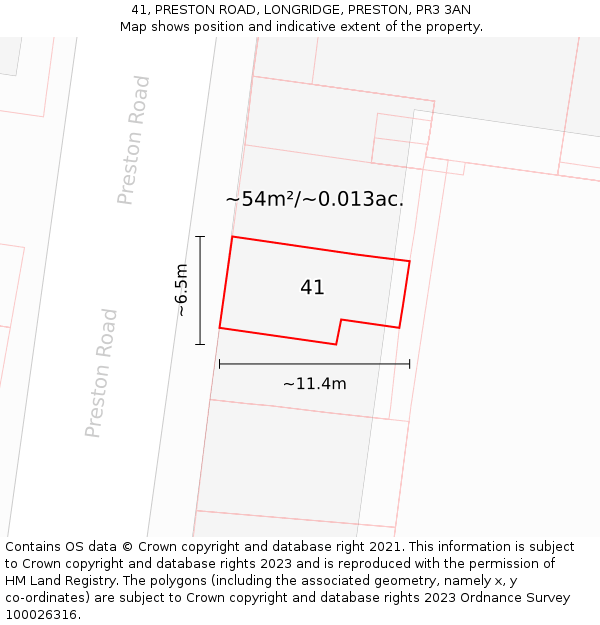 41, PRESTON ROAD, LONGRIDGE, PRESTON, PR3 3AN: Plot and title map