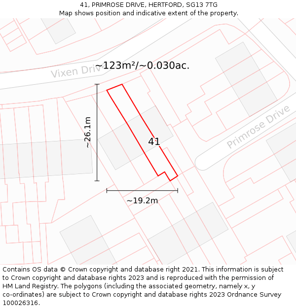 41, PRIMROSE DRIVE, HERTFORD, SG13 7TG: Plot and title map