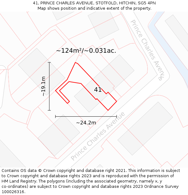 41, PRINCE CHARLES AVENUE, STOTFOLD, HITCHIN, SG5 4PN: Plot and title map