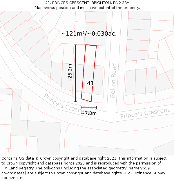 41, PRINCES CRESCENT, BRIGHTON, BN2 3RA: Plot and title map