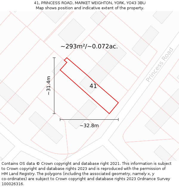 41, PRINCESS ROAD, MARKET WEIGHTON, YORK, YO43 3BU: Plot and title map