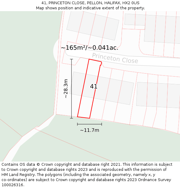 41, PRINCETON CLOSE, PELLON, HALIFAX, HX2 0US: Plot and title map