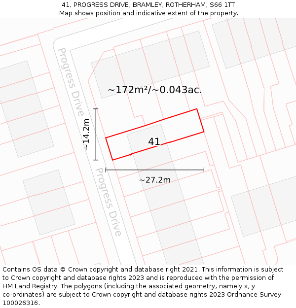 41, PROGRESS DRIVE, BRAMLEY, ROTHERHAM, S66 1TT: Plot and title map