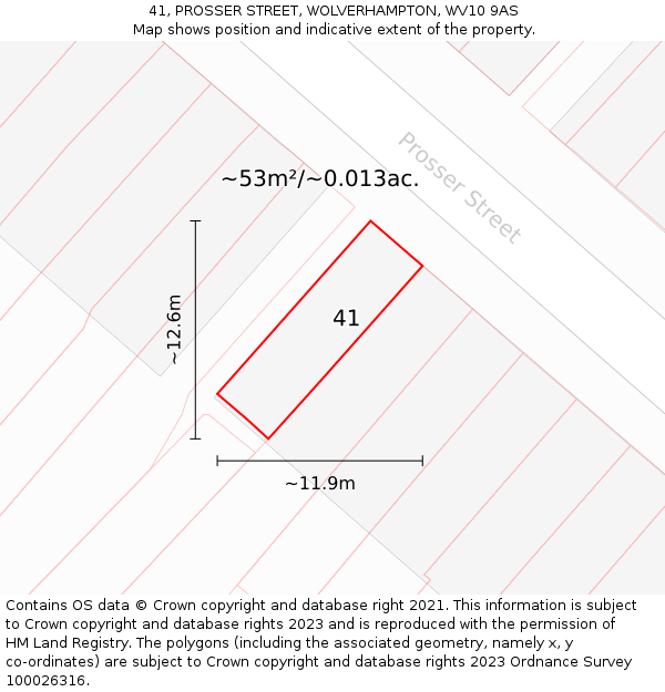 41, PROSSER STREET, WOLVERHAMPTON, WV10 9AS: Plot and title map