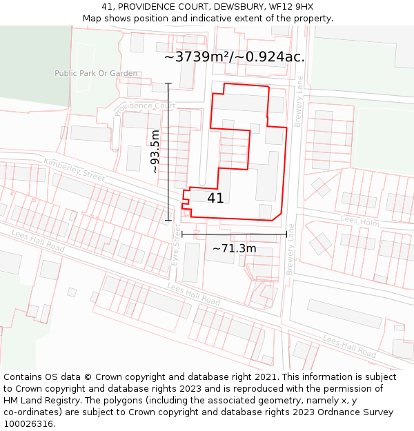 41, PROVIDENCE COURT, DEWSBURY, WF12 9HX: Plot and title map
