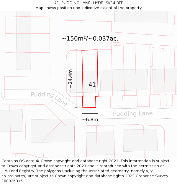 41, PUDDING LANE, HYDE, SK14 3FP: Plot and title map