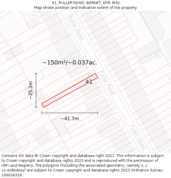 41, PULLER ROAD, BARNET, EN5 4HG: Plot and title map