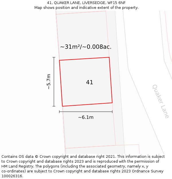 41, QUAKER LANE, LIVERSEDGE, WF15 6NF: Plot and title map