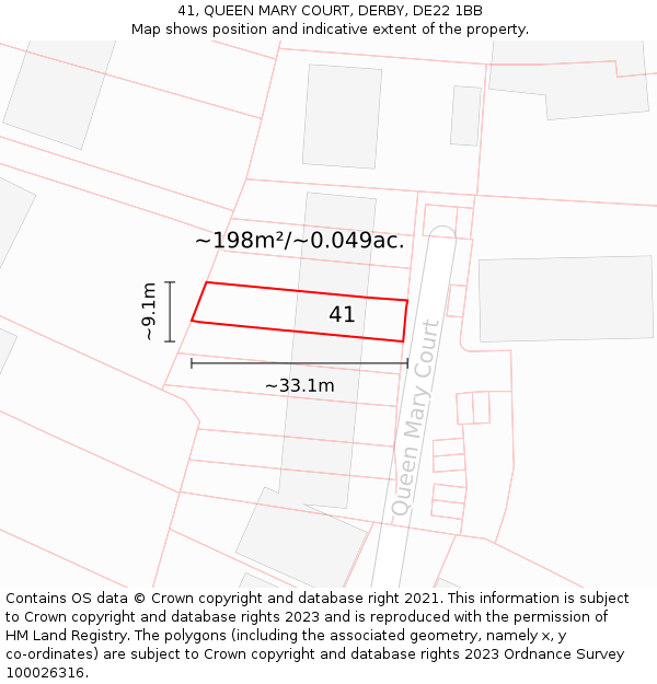 41, QUEEN MARY COURT, DERBY, DE22 1BB: Plot and title map