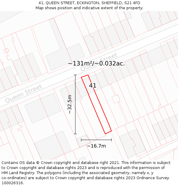 41, QUEEN STREET, ECKINGTON, SHEFFIELD, S21 4FD: Plot and title map