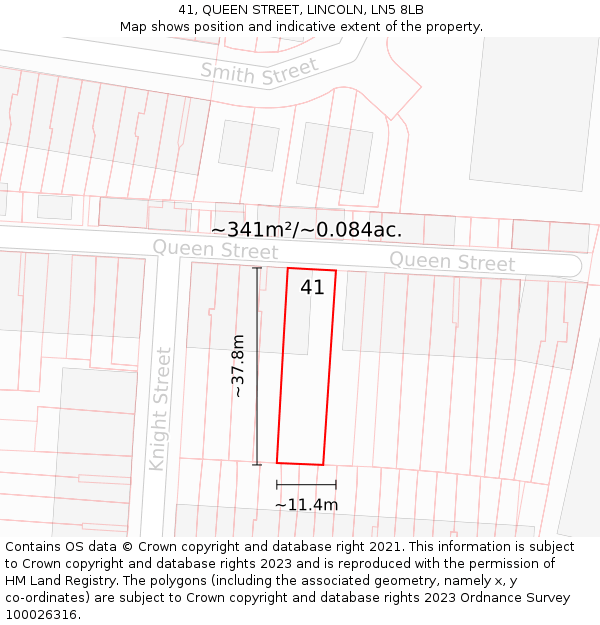 41, QUEEN STREET, LINCOLN, LN5 8LB: Plot and title map