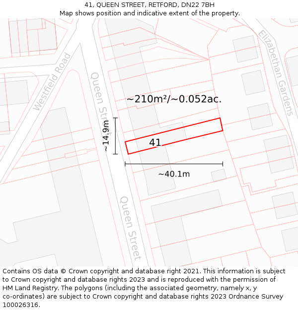 41, QUEEN STREET, RETFORD, DN22 7BH: Plot and title map