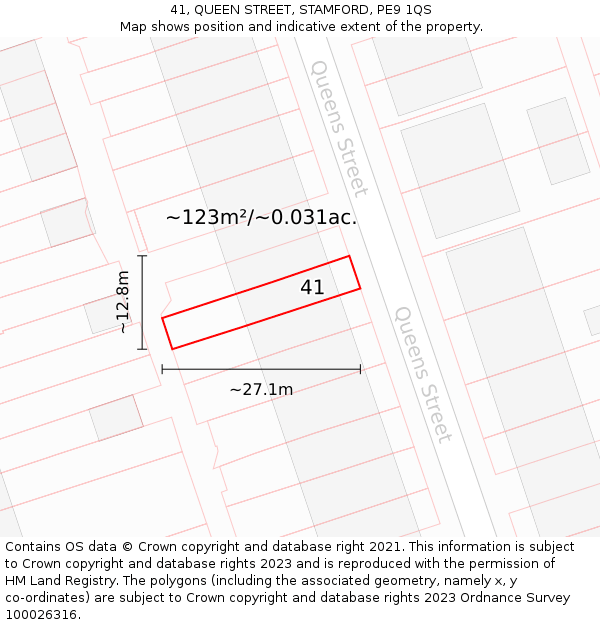 41, QUEEN STREET, STAMFORD, PE9 1QS: Plot and title map