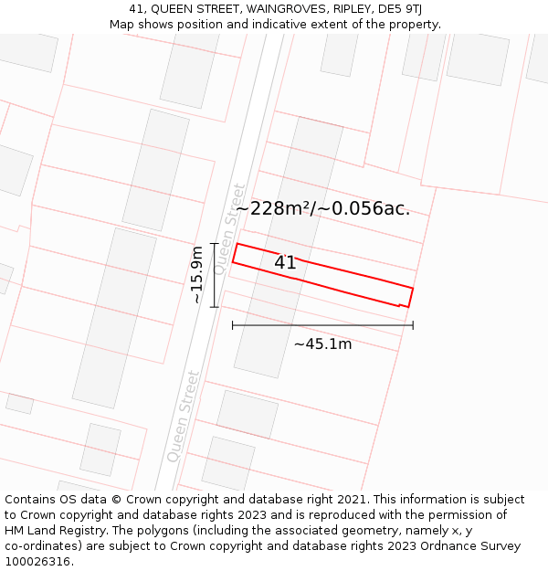 41, QUEEN STREET, WAINGROVES, RIPLEY, DE5 9TJ: Plot and title map