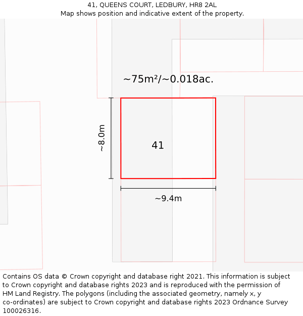 41, QUEENS COURT, LEDBURY, HR8 2AL: Plot and title map