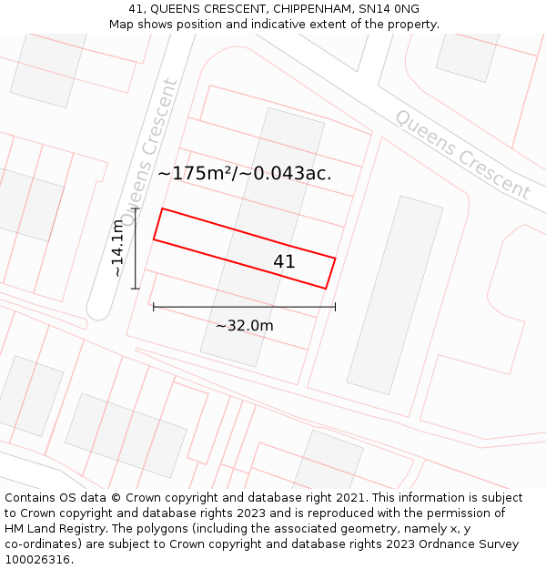 41, QUEENS CRESCENT, CHIPPENHAM, SN14 0NG: Plot and title map