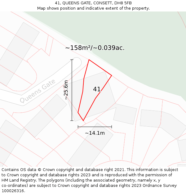 41, QUEENS GATE, CONSETT, DH8 5FB: Plot and title map