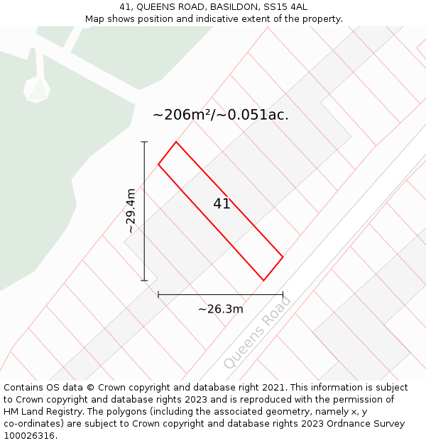 41, QUEENS ROAD, BASILDON, SS15 4AL: Plot and title map
