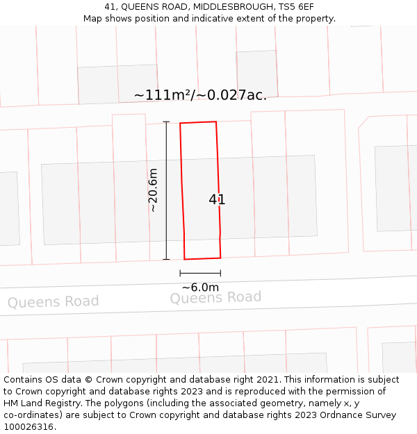 41, QUEENS ROAD, MIDDLESBROUGH, TS5 6EF: Plot and title map