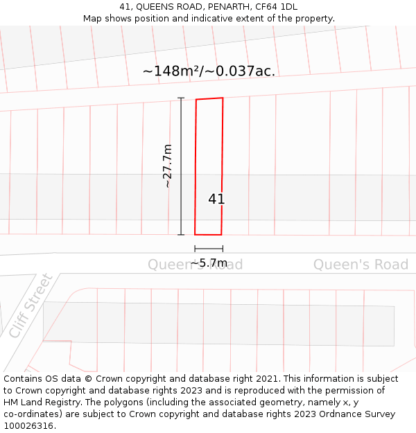 41, QUEENS ROAD, PENARTH, CF64 1DL: Plot and title map