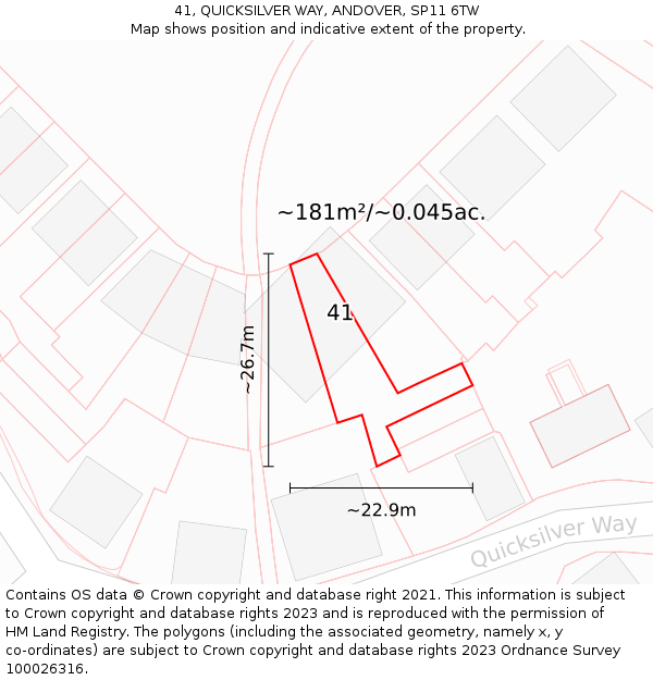 41, QUICKSILVER WAY, ANDOVER, SP11 6TW: Plot and title map