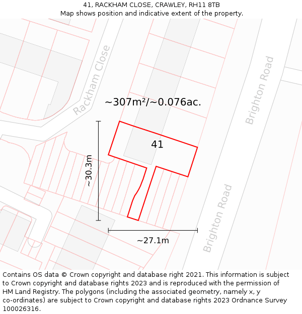 41, RACKHAM CLOSE, CRAWLEY, RH11 8TB: Plot and title map